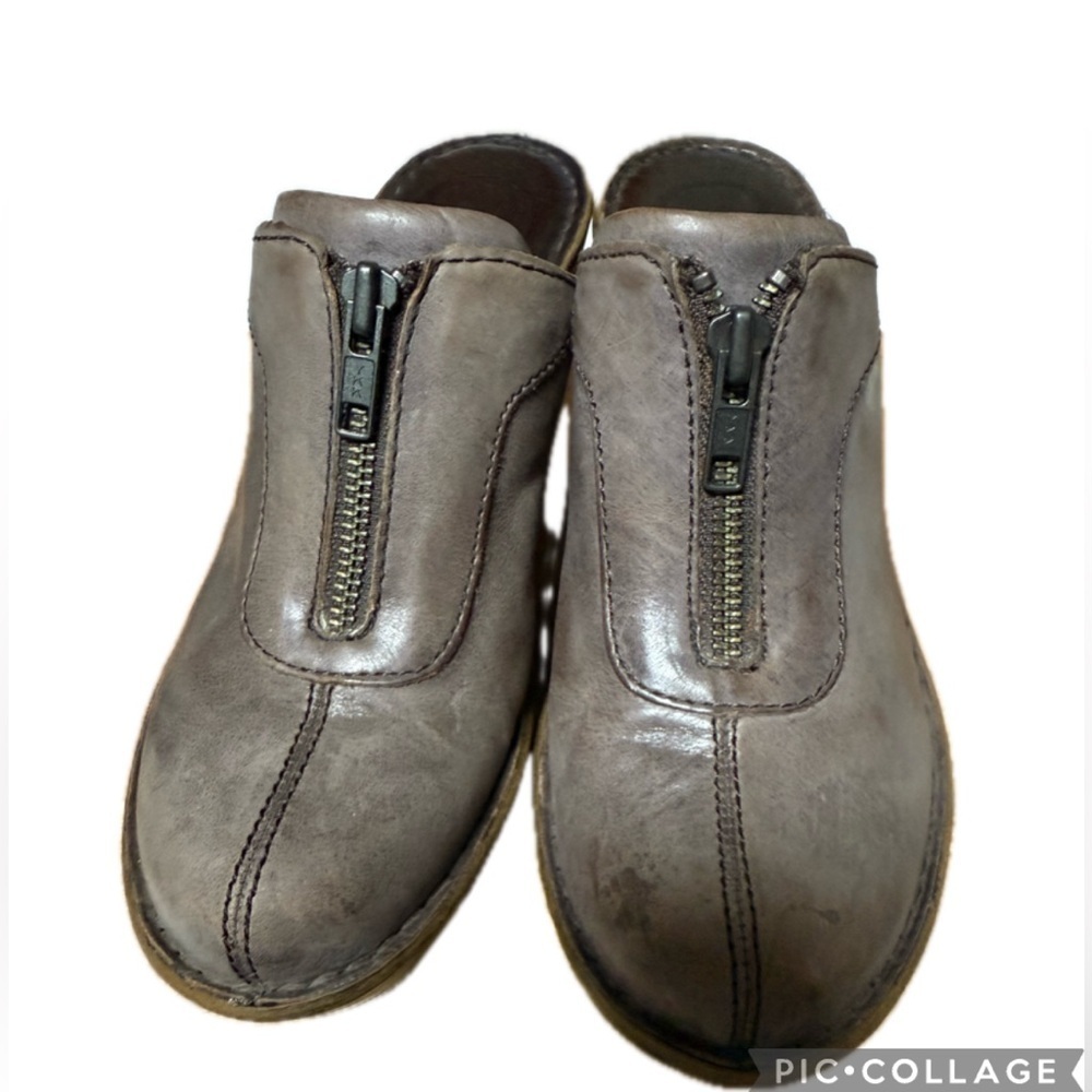 BORN Haledon Leather Clog Mules Brown Pewter Woodgrain Heel Comfort Shoes 7 EU38 - Picture 8 of 13